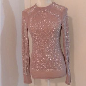 Crystal Embellished Nude Long Sleeve Top